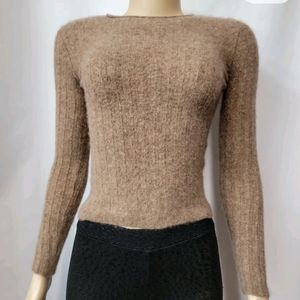 Naadam 100% Cashmere XXS Brown Cropped Tight Knit Classic Pullover Sweater